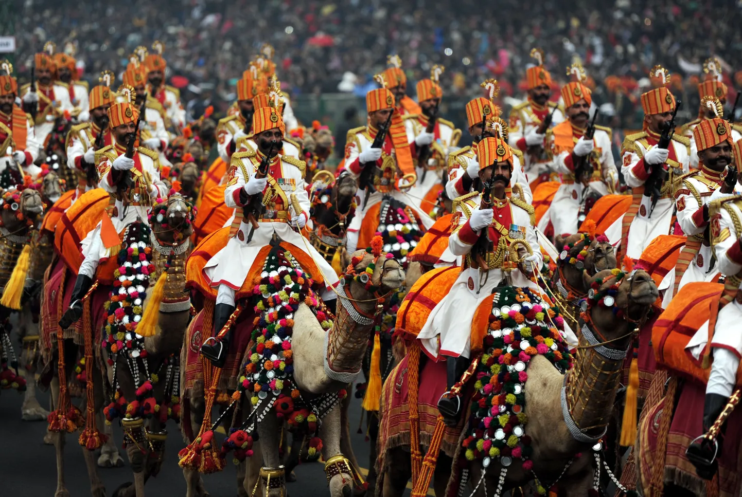 (170127) -- NEW DELHI, Jan. 27, 2017 (Xinhua) -- Picture taken on Jan. 26, 2017 shows the scene of the 68th Republic Day Parade in New Delhi, India. India displayed its military might and cultural heritage Thursday at a grand parade in the heart of the national capital to mark the country's 68th Republic Day.  (Xinhua/Partha Sarkar) (sxk) (Photo by Xinhua/Sipa USA)
