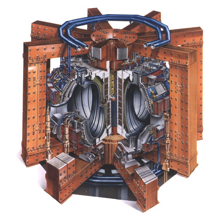 Läbilõige JET-i tokamak-tüüpi termotuumareaktorist, kus püstitati maailmarekord.