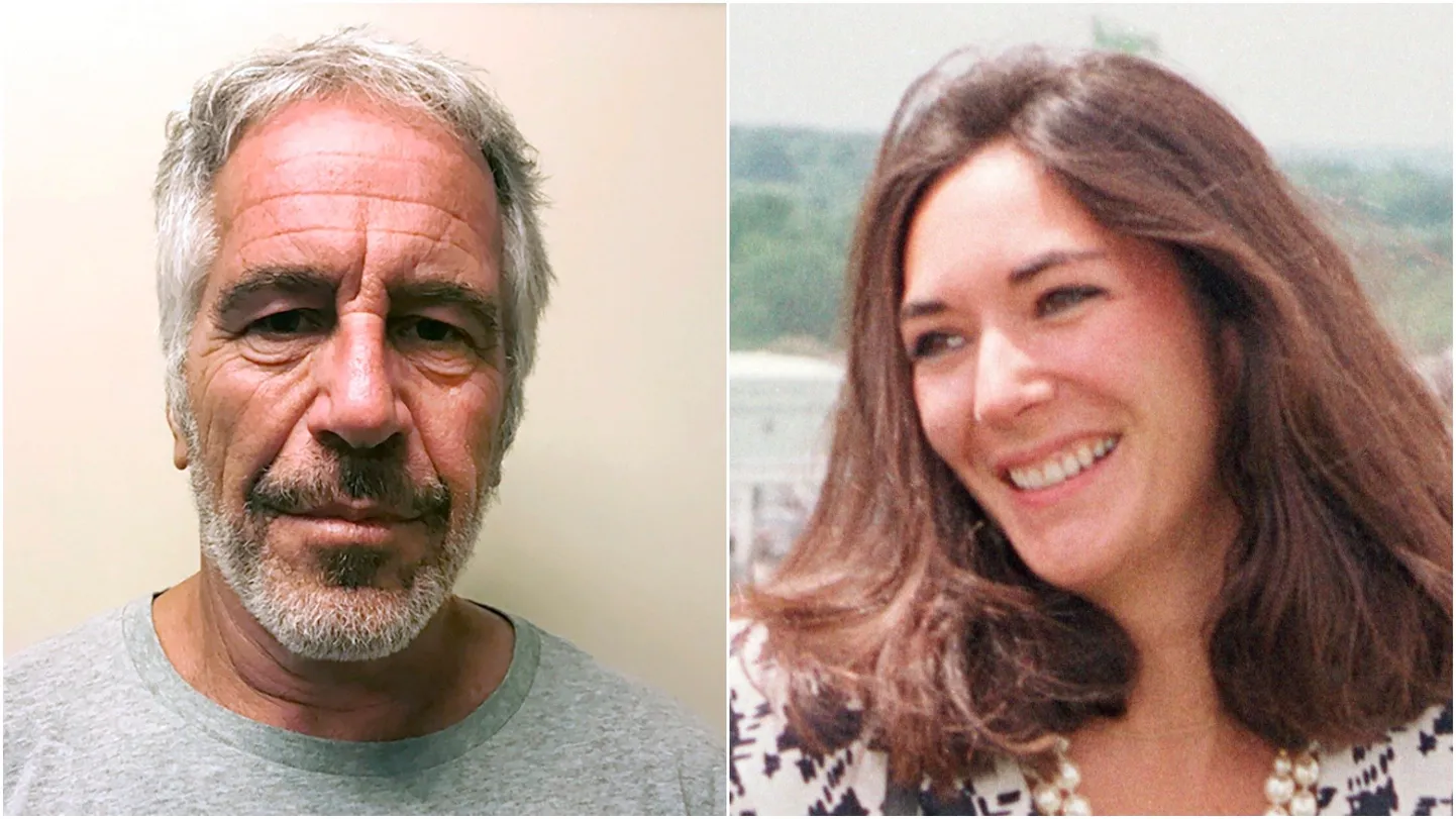 Jeffrey Epstein (vasakul) 2019. aasta politseifotol ja Ghislaine Maxwell 1991. aasta fotol