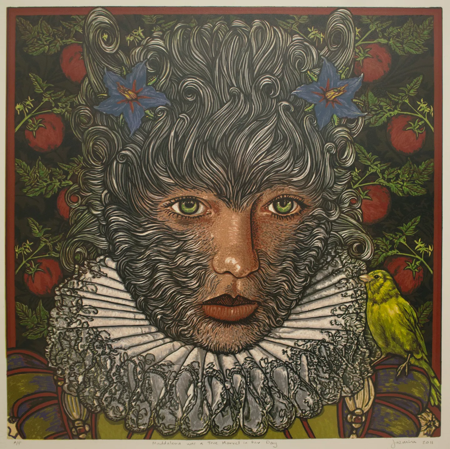 «Maddalena was a True Marvel in Her Day» («Maddalena oli omal ajal tõeline ime»), reduktsioon, linoollõige, 2011.