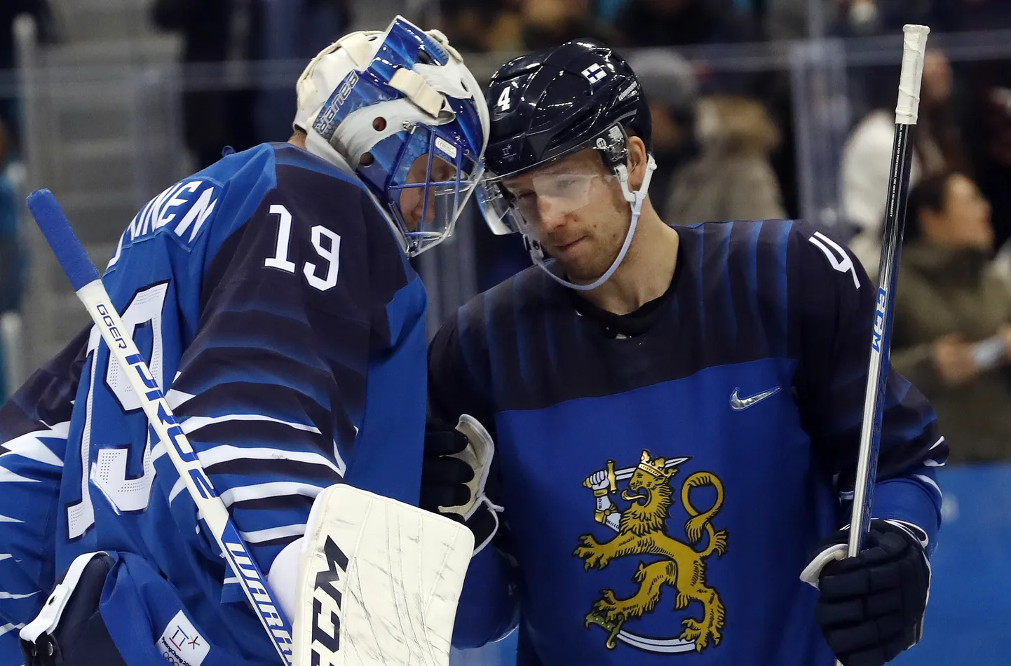 Soome jäähokikoondislased Mikko Koskinen (vasakul) ja Tommi Kivisto.