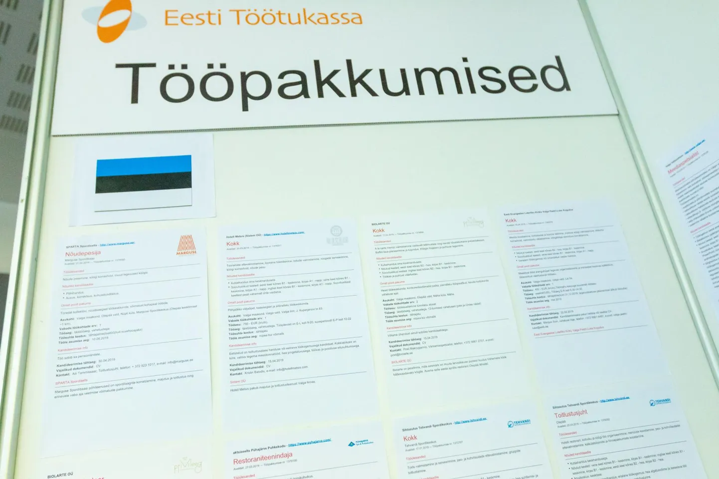 Töötukassa tööpakkumiste tahvel.