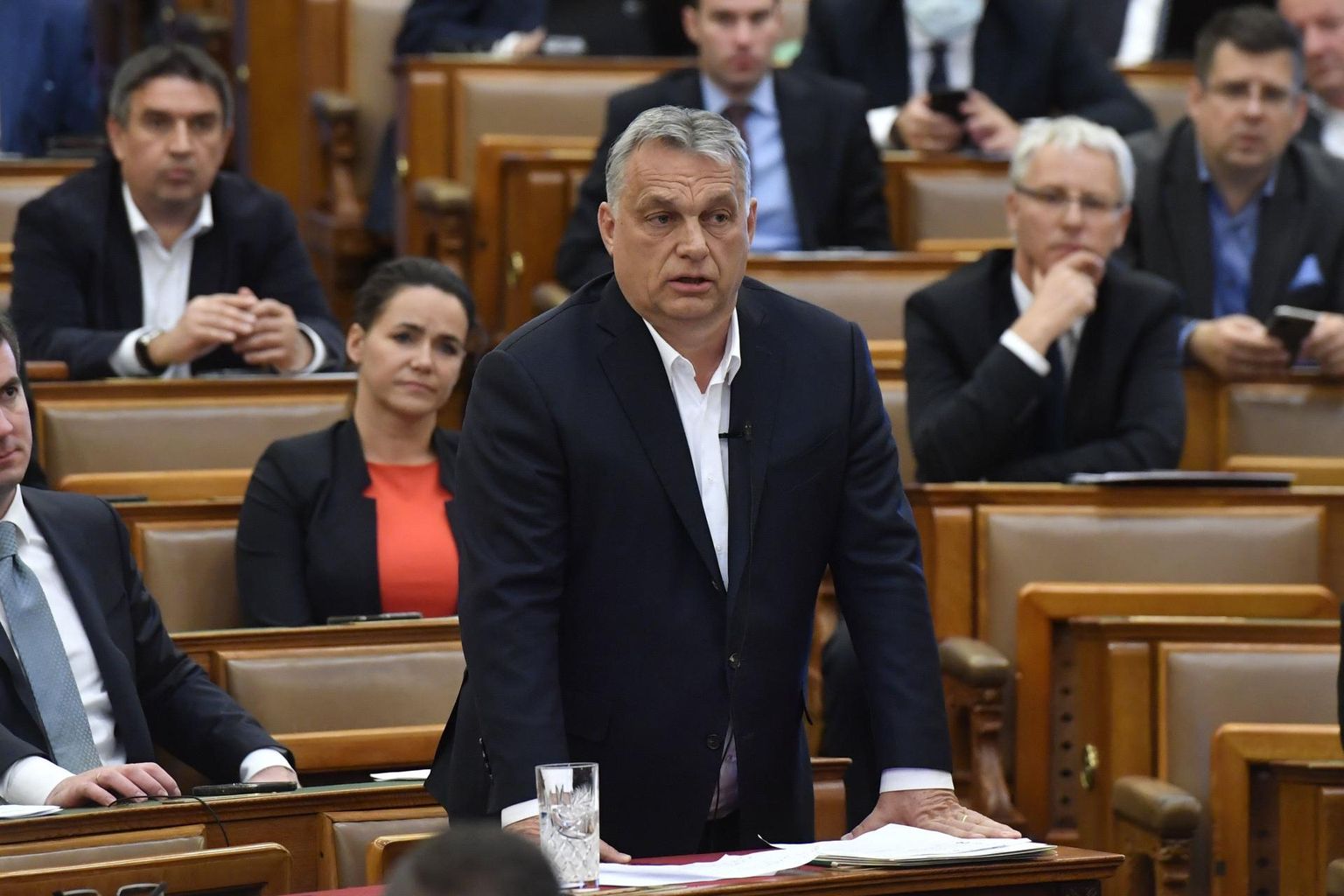 Ungari peaminister Viktor Orbán esmaspäevasel parlamendi istungil. 