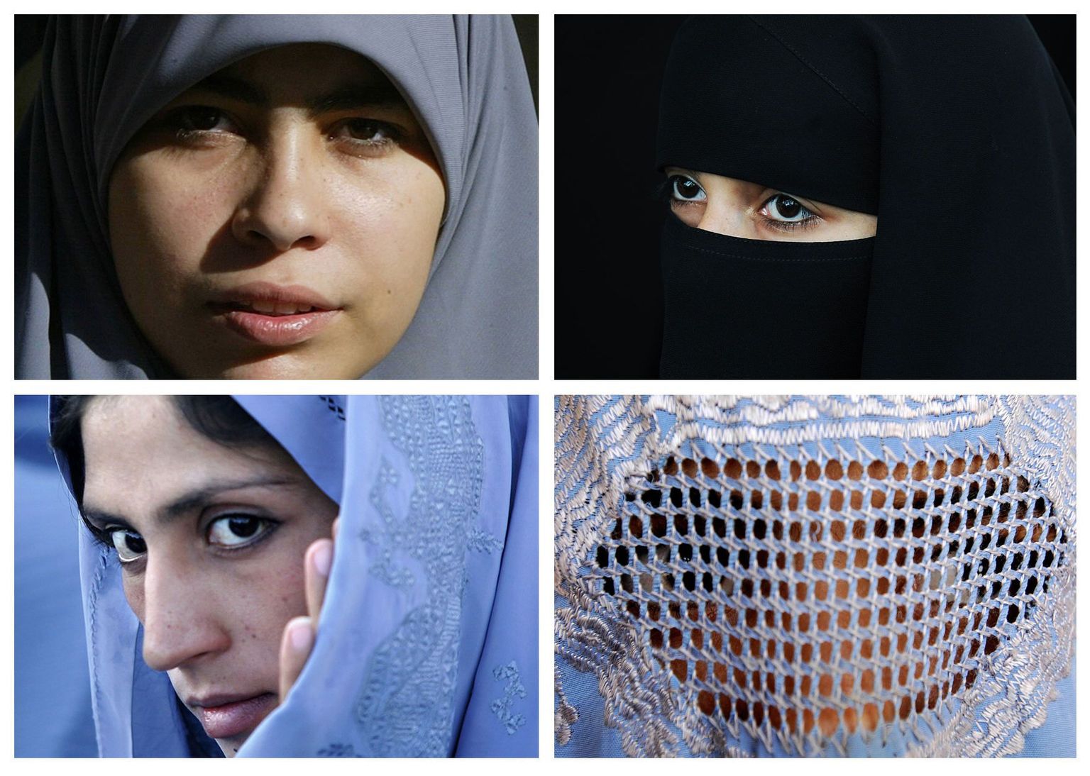 This combination picture created from AFP file images on June 19, 2009 shows Muslim women wearing a Hidjab (top L), a Niqab (top R) a Tchador (down L) and a Burqa. The French government was split on June 19, 2009 over whether a law should be enacted to restrict the wearing of the full Islamic veil by Muslim women in Europe's most staunchly secular country. A group of lawmakers is calling for a special inquiry into whether women who wear the burka or the niqab undermine French secularism and women's rights. The government's spokesman welcomed the proposal for a parliamentary commission that could lead to legislation, but Immigration Minister Eric Besson warned a law would stir tensions in France, home to some five million Muslims.   AFP PHOTO (LtoR) CRIS BOURONCLE/FAROOQ NAEEM/BEHROUZ MEHRI/FARZANA WAHIDY