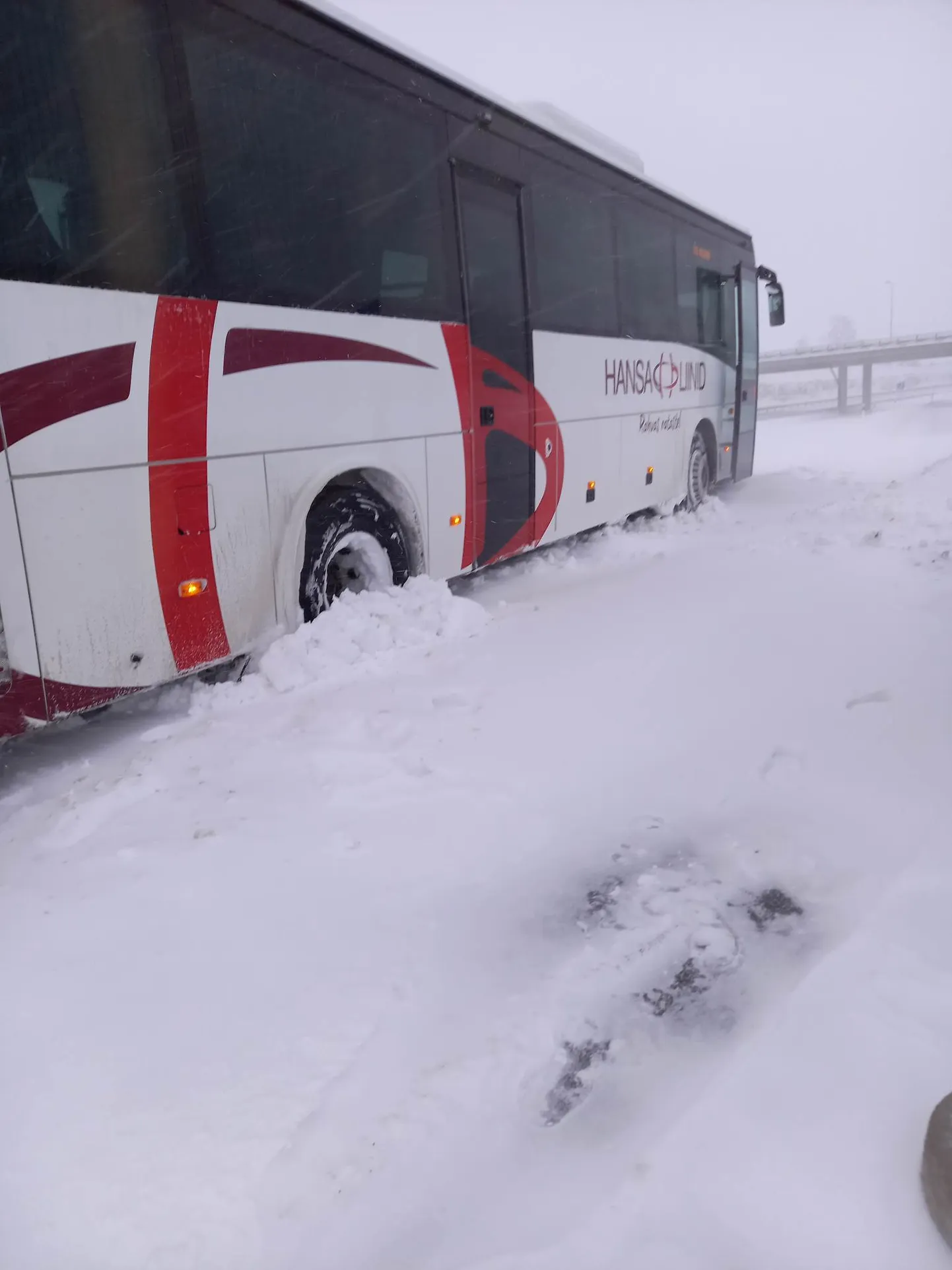 Tallinn-Viljandi buss Annas lumevangis.