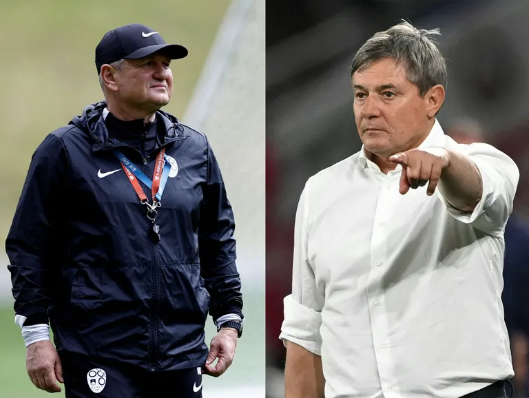 Sloveenia peatreener Matjaž Kek (vasakul) ja Serbia loots Dragan Stojković.