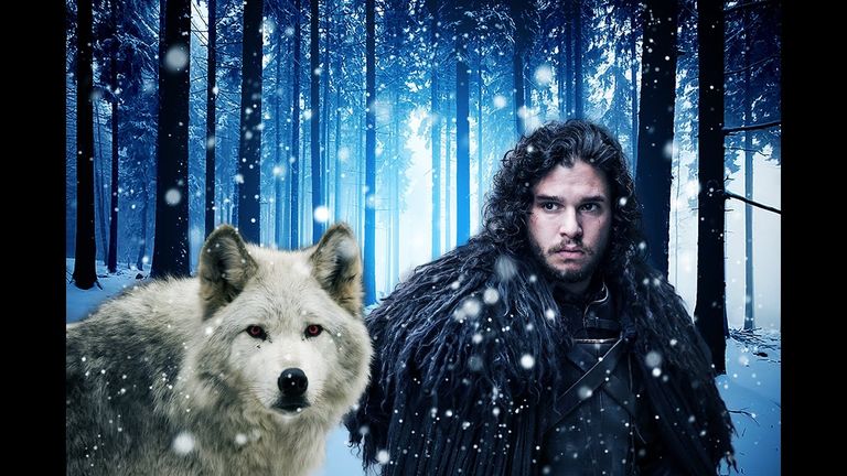 Jon Snow (Kit Harington) ja eelajalooline hunt
