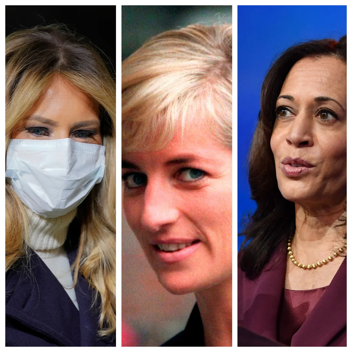 Vasakult: Melania Trump, printsess Diana, Kamala Harris