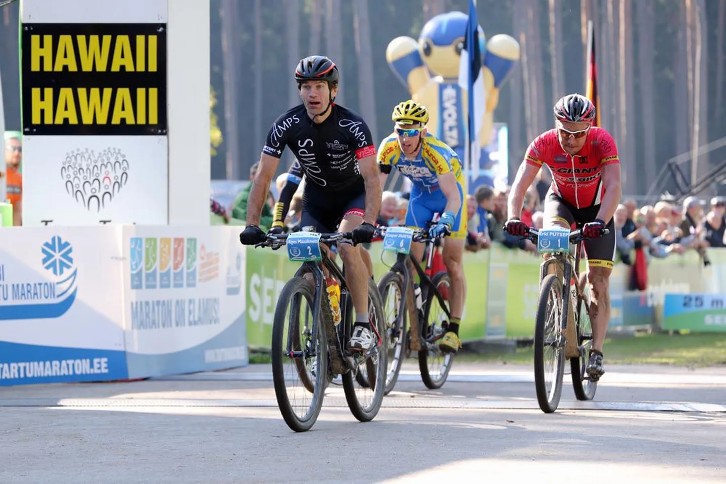 Pühapäevasel Tartu rattamaratonil Eesti meistrivõistluste arvestuses medalikohad jaganud (vasakult) Alges Maasikmets (1.), Caspar Austa (3.) ja Erki Pütsep (2.) satuvad tuleval hooajal kohalikel maastikusõitudel dilemma ette: kas minna jahtima kõrgeid kohti Estonian Cupi või MTBesti sarjas?
