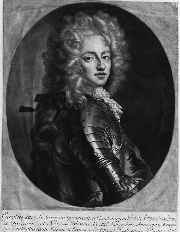 Gravüür, millel on kujutatud Rootsi kuningat Karl XII (1682 - 1718)