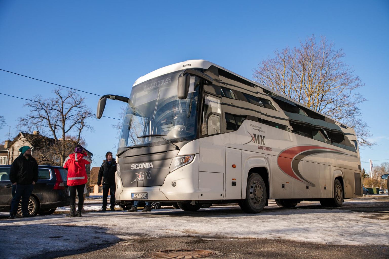 Üks bussidest, mis sõitis Poola-Ukraina piirilt inimesi tooma.