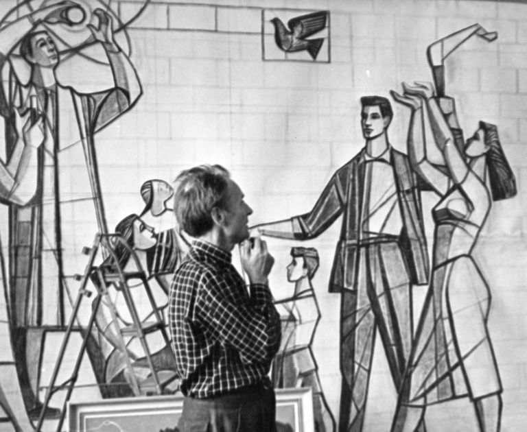 Lepo Mikko töötamas oma ateljees, 1960-ndad.