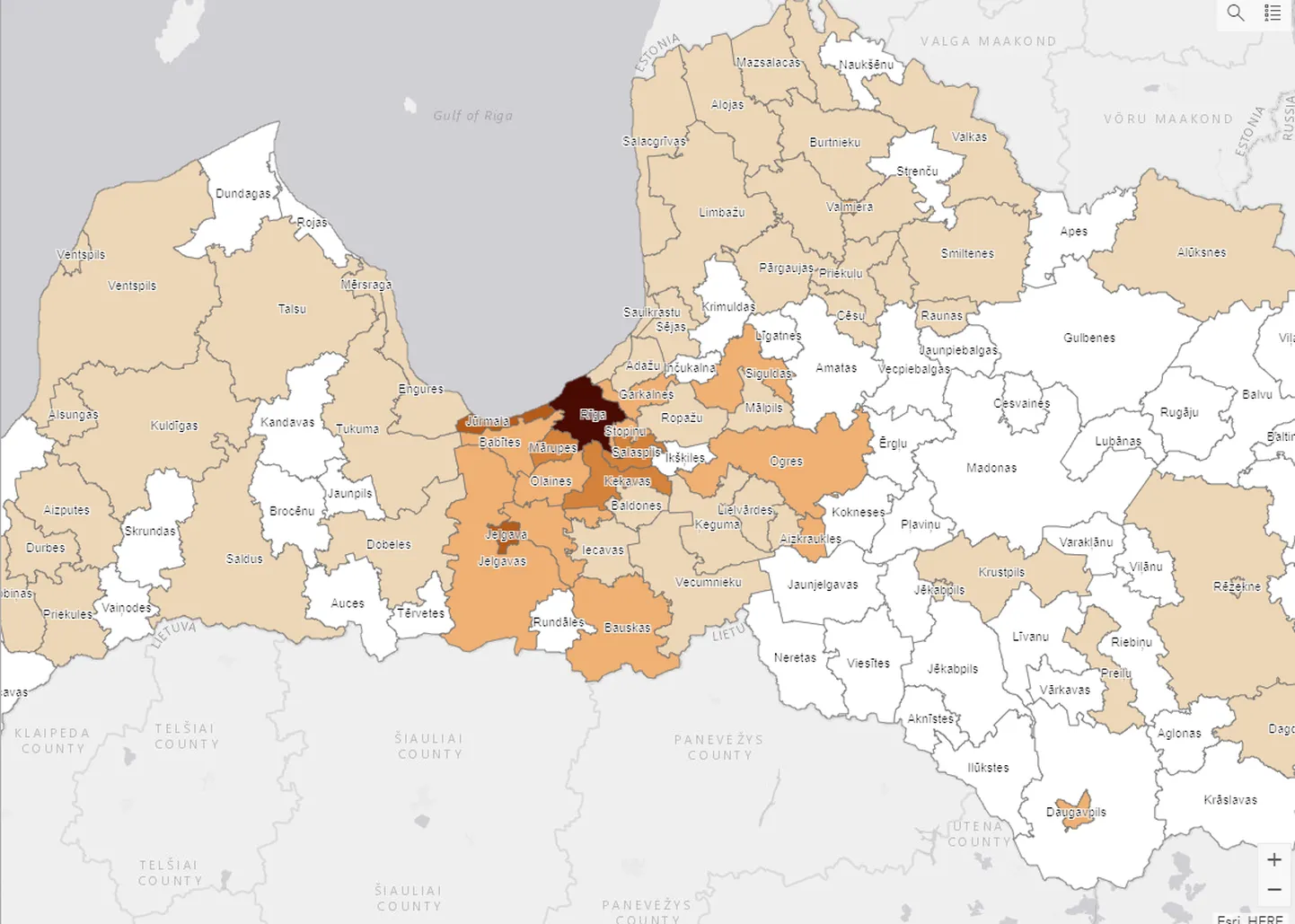 Карта распространения Covid-19