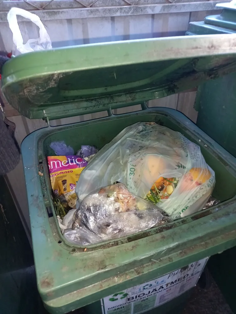 Biojäätmete prügikastis on sinna mittekuuluvaid asju.