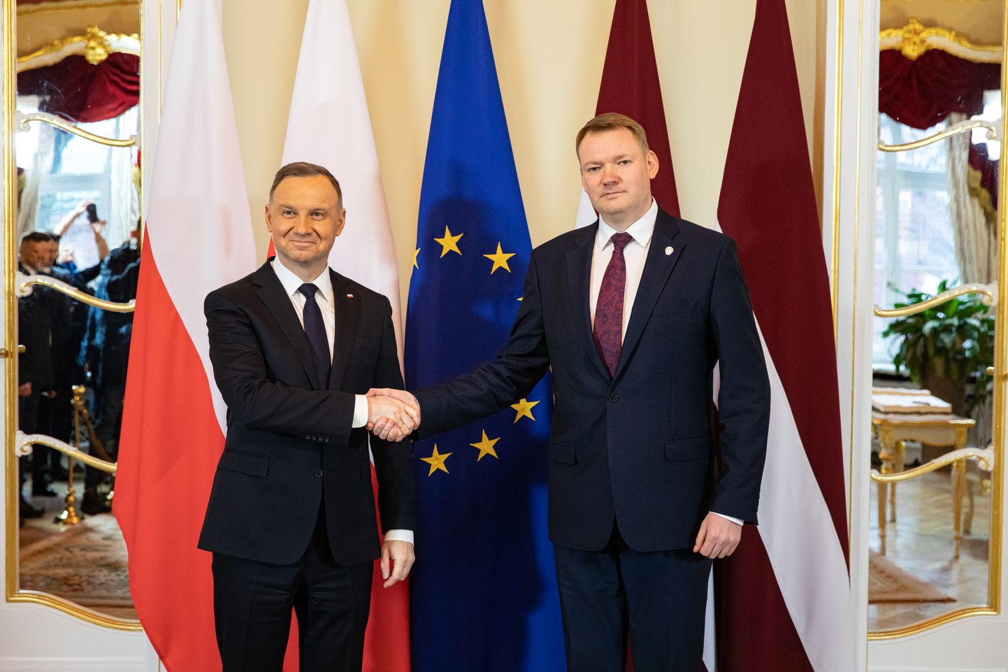 Saeimas priekšsēdētājs Edvards Smiltēns un Polijas prezidents Andžejs Duda