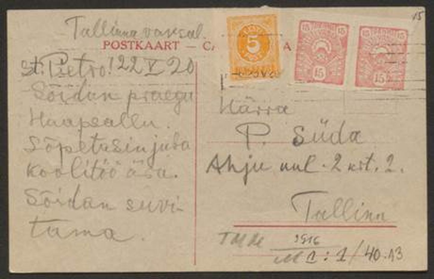 Cyrillus Kreegi kiri Peeter Südale, 22. mai 1920. ETMM _ 9916 M 1:1/40:13.