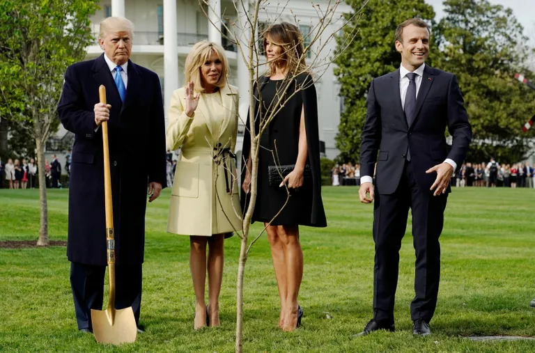 Donald Trump, Brigitte Macron, Melania Trump ja Emmanuel Macron pärast tamme istutamist