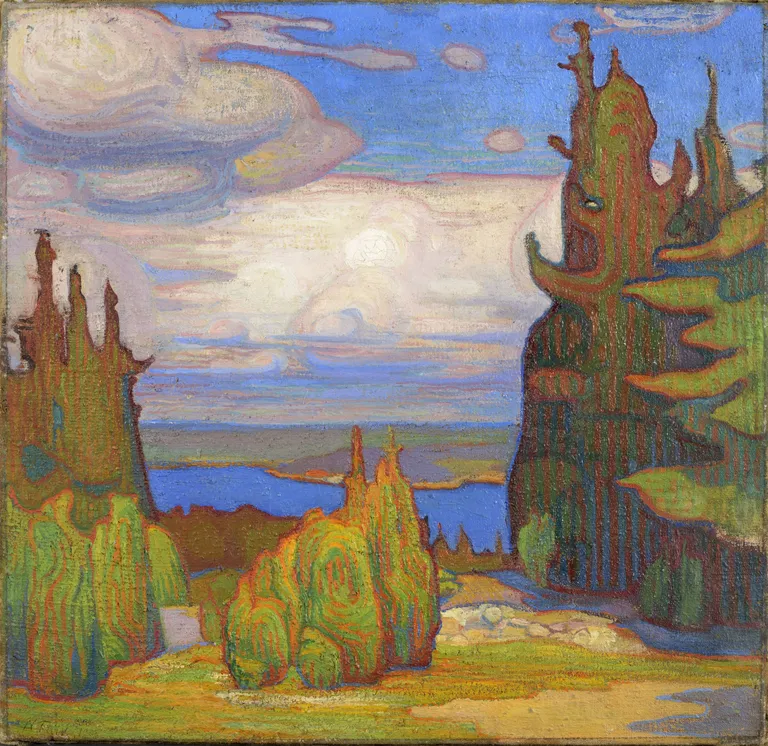 Nikolai Triik "Dekoratiivne Norra maastik" (1908). Õli, lõuend. Eesti Kunstimuuseum.