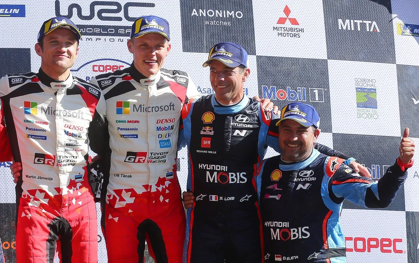 Martin Järveoja, Ott Tänak, Sebastien Loeb ja Daniel Elena.