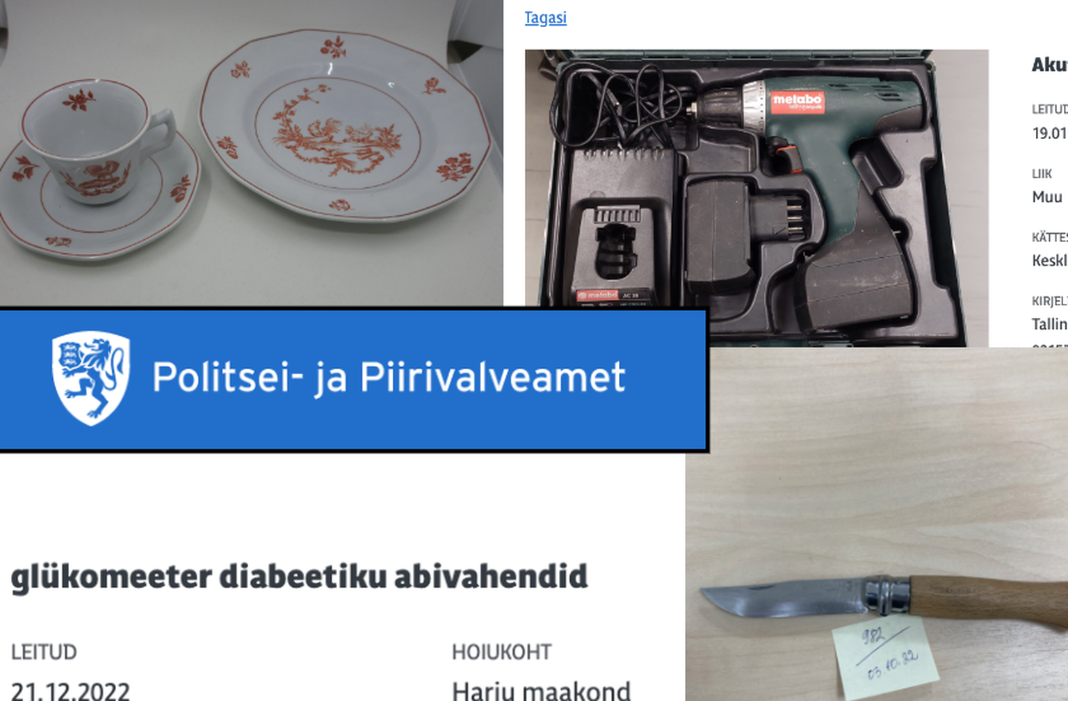 PPA kodulehel välja toodud esemed, mis omanikku otsivad.