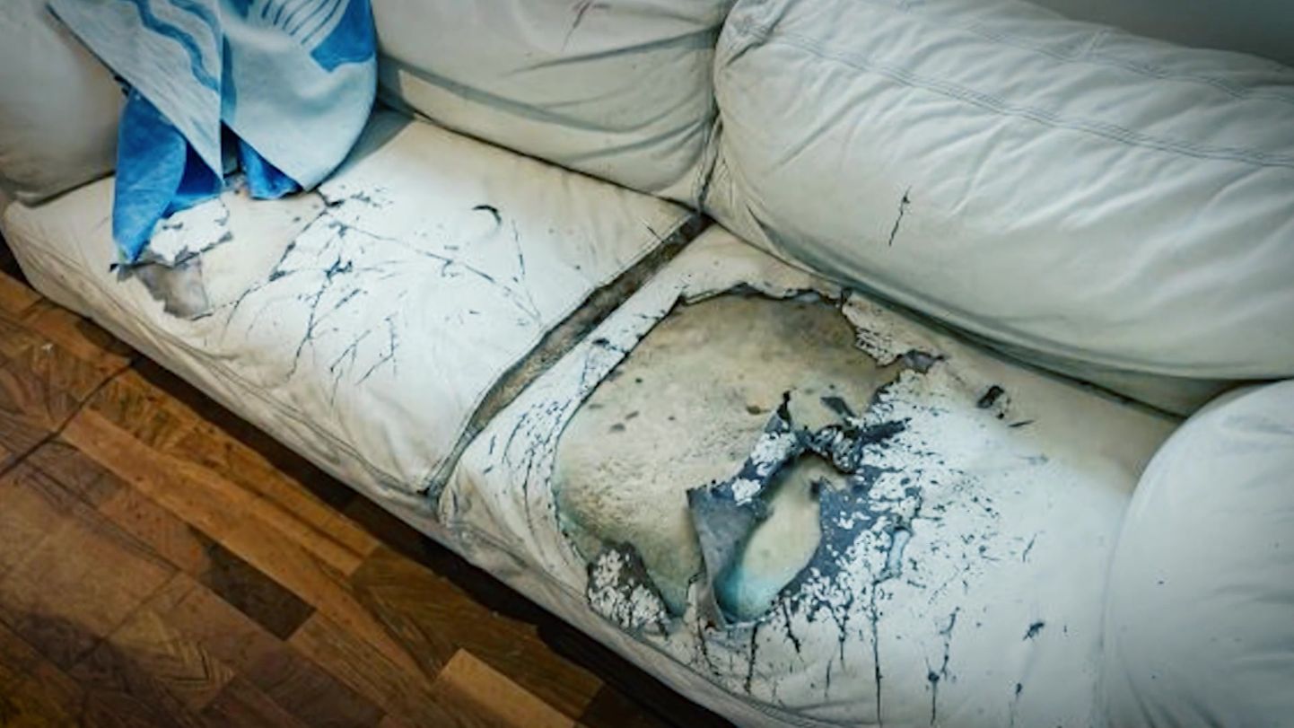 Так выглядел диван в квартире, которую Вальмис сдавал в аренду.