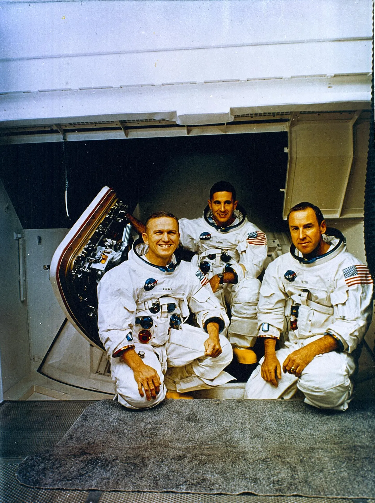 Apollo 8 meeskond. Vasakult paremale: komandör Frank Borman, kuumooduli piloot William Anders ja juhtmooduli piloot James Lovell. 21. november 1968.