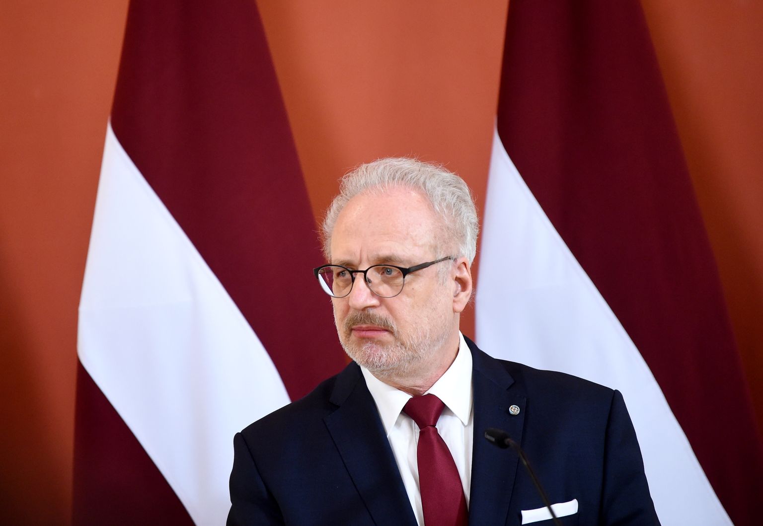 Valsts prezidents Egils Levits saka uzrunu Latvijas valsts