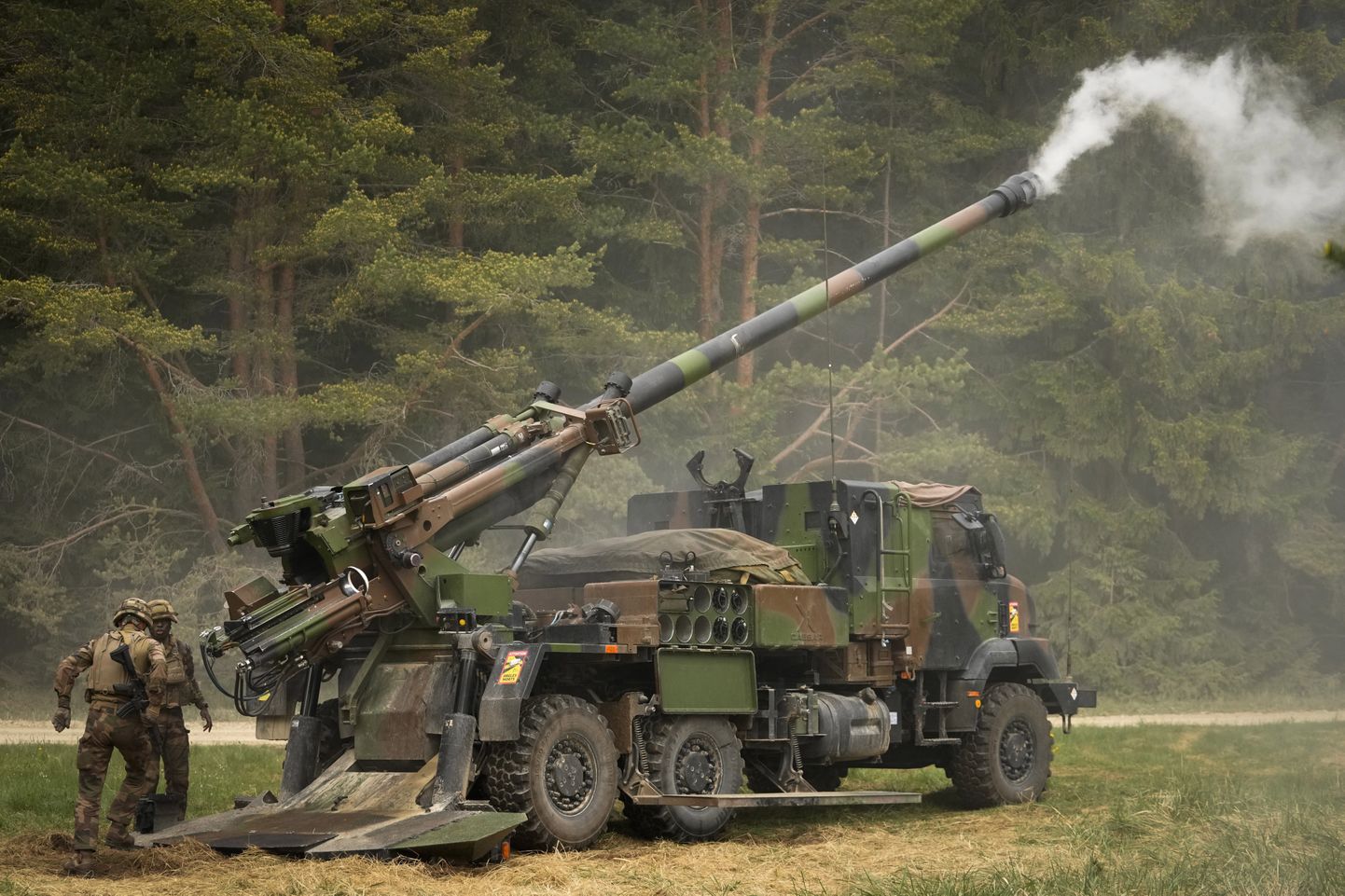 French-made CAESAR self-propelled howitzer during the Spring Storm 2023 military drills, the largest annual exercise of Estonian Defence Forces, near Tapa, Estonia on May 25, 2023.