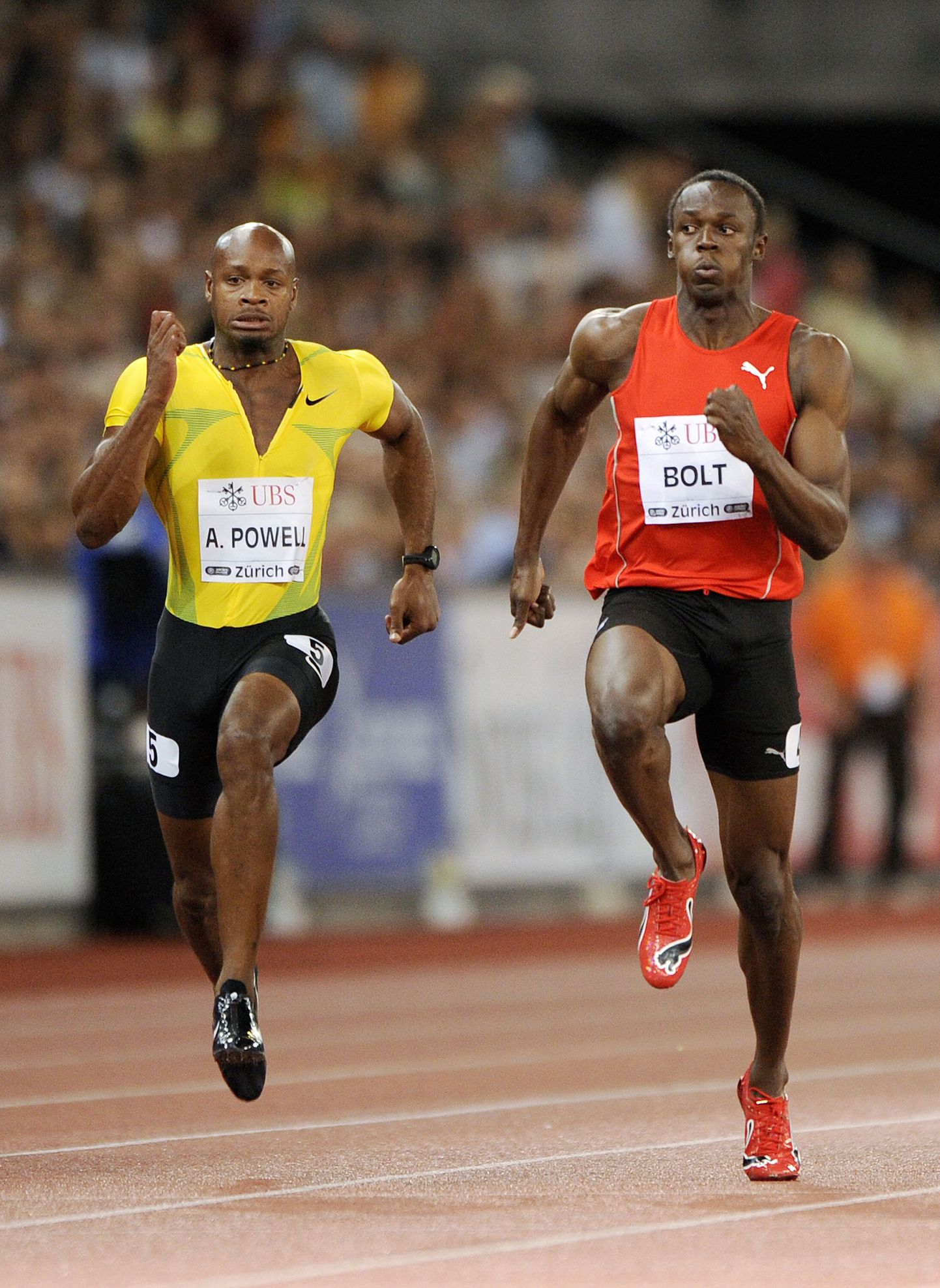 Asafa Powell (vasakul) ja Usain Bolt.
