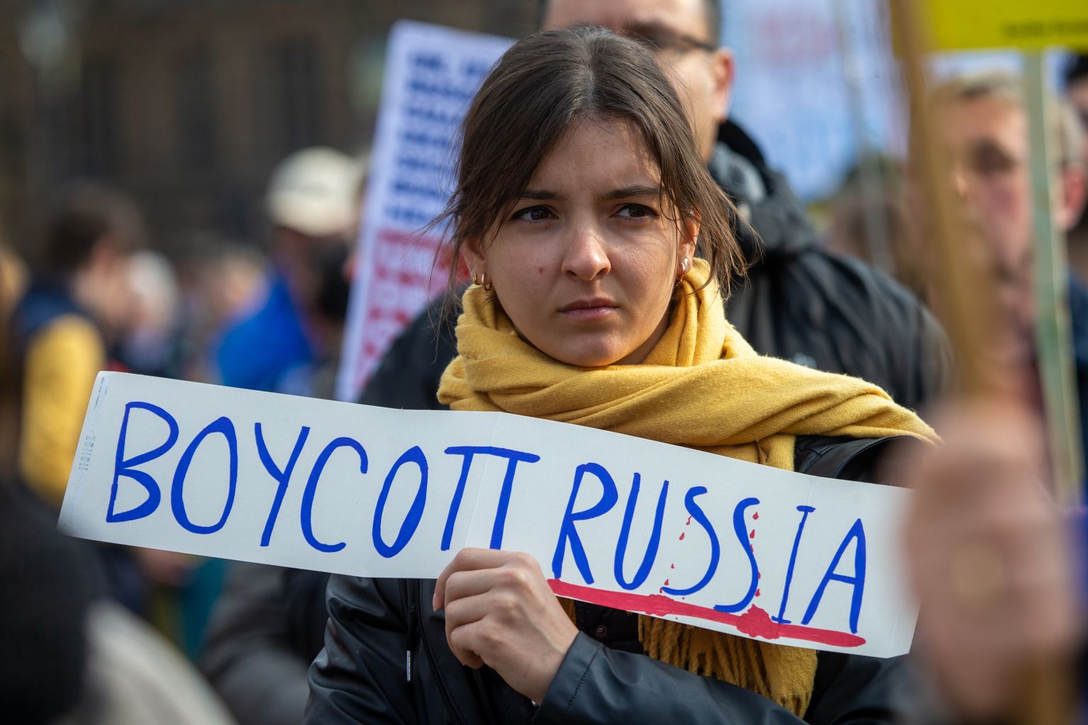 Venemaa sissetungi vastane meeleavaldus Ühendkuningriigis Londonis 20. märts 2022.