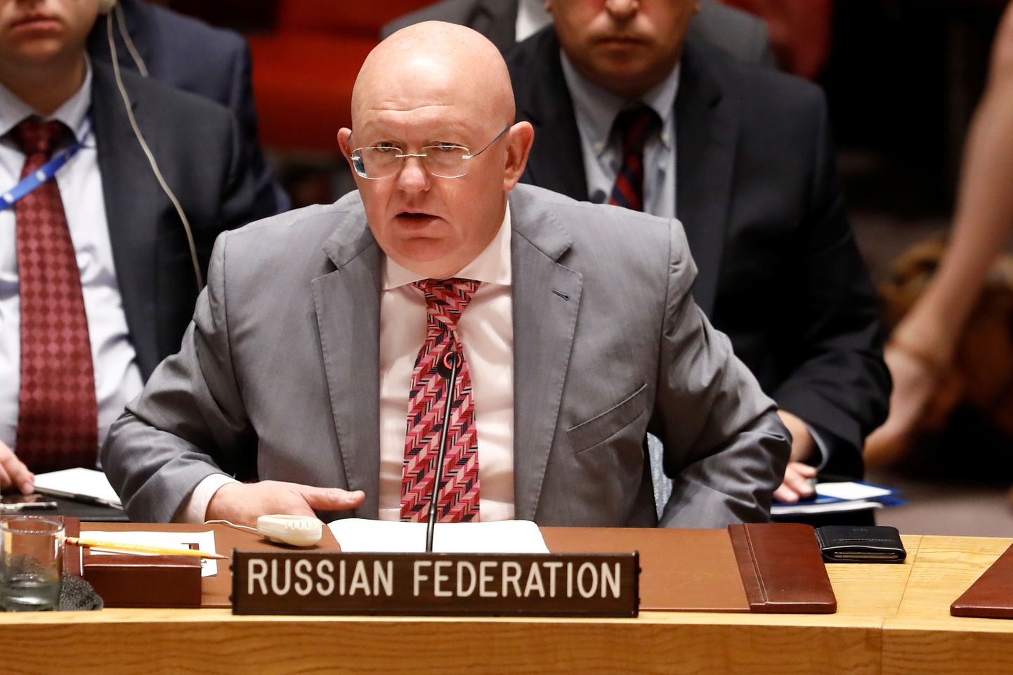 Vene suursaadik ÜRO-s Vassili Nebenzja 26. juunil Julgeolekunõukogu istungisaalis.
