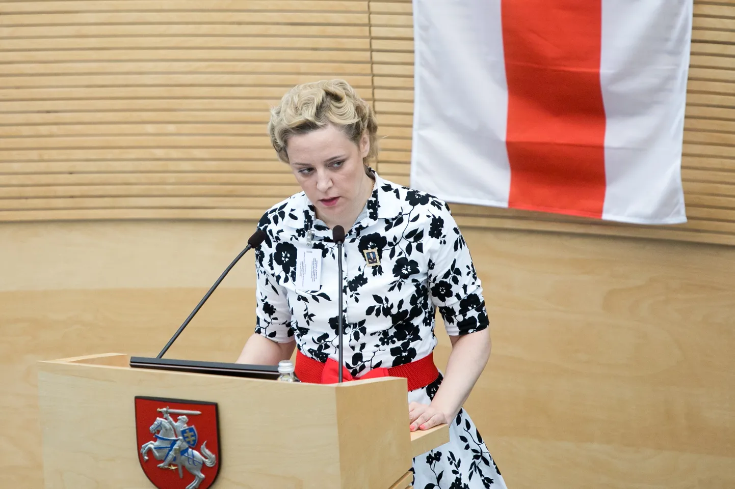 Olga Karač Leedu seimi erakorralisel istungjärgul seoses olukorraga Valgevenes 18. augustil 2020. aastal.