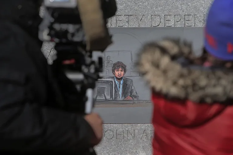 Джохар Царнаев (рисунок из зала суда)