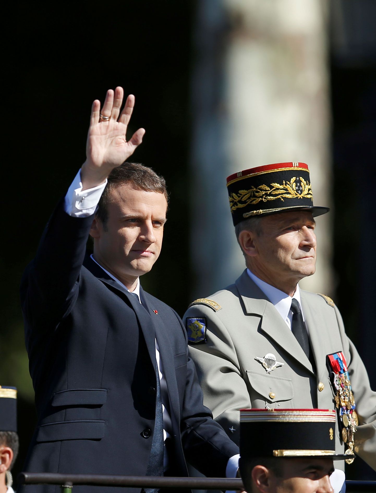 President Emmanuel Macron ja kindral Pierre de Villiers Bastille' päeva paraadil Pariisis.