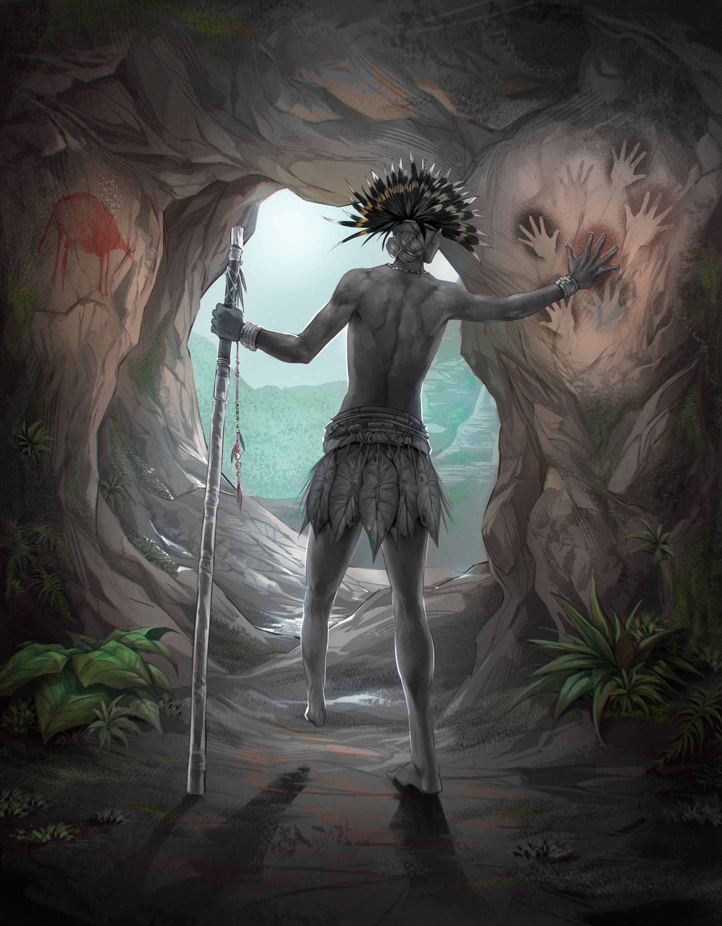 Kunstniku loodud kujutis Tebo1, isikust, kes elas Borneo saarel 31 000 aasta eest ning kellel oli puudu vasaku jala alaosa.