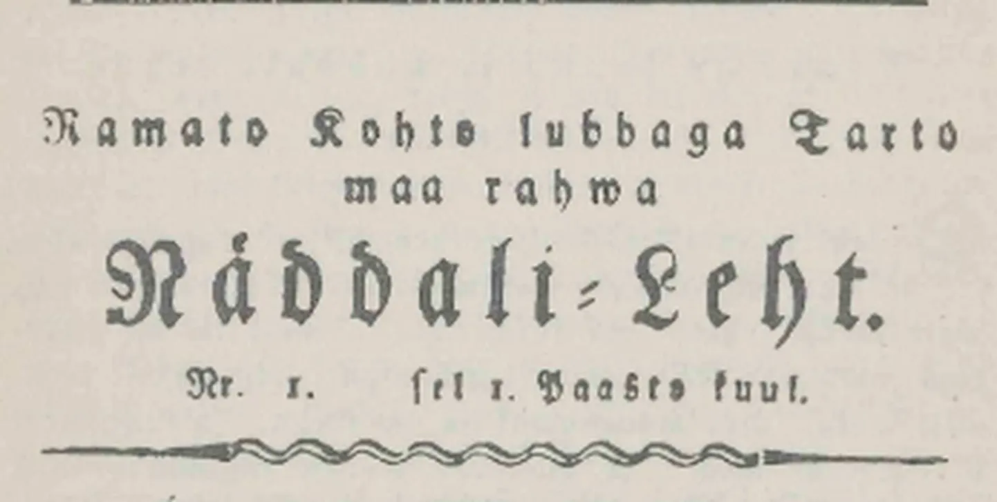 Tarto maa rahwa Näddali-Lehe esimese numbri päismik.