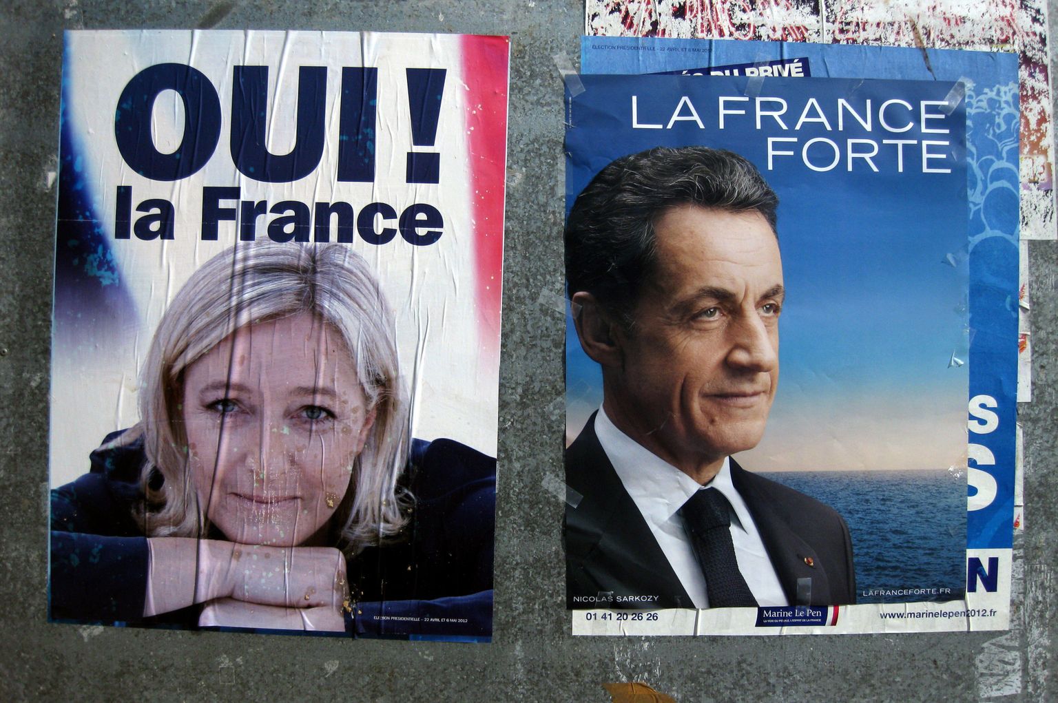 Mälestus aastast 2012: Marine Le Peni ja Nicolas Sarkozy presidendikampaaniate valimisplakatid.
