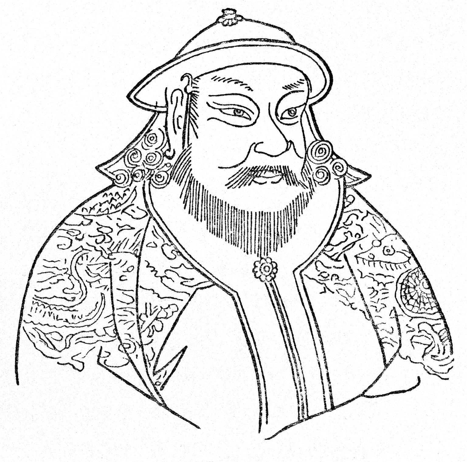 Mongolite kindralit Hubilai-khaani kujutav gravüür