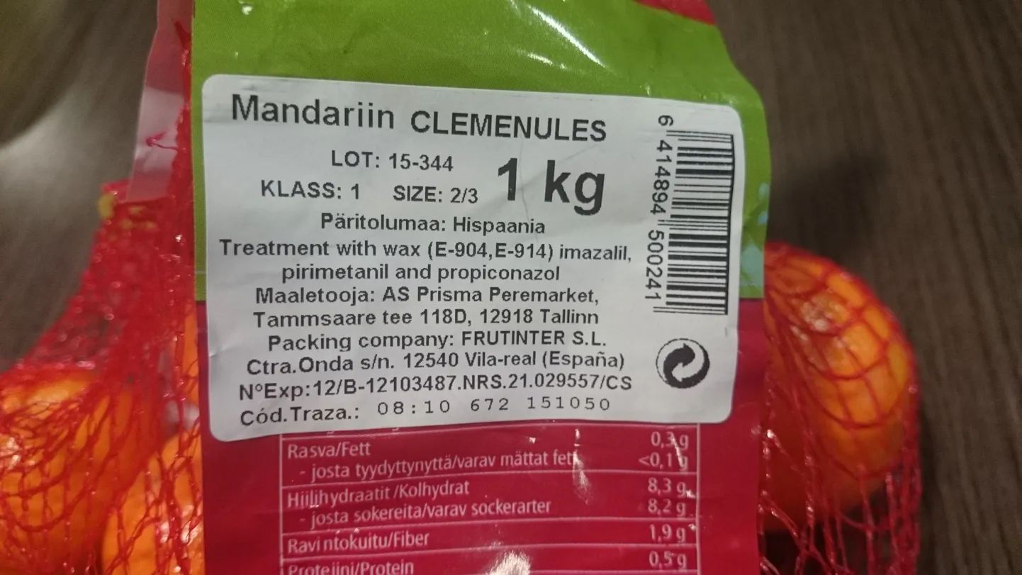 Eestis müüdavatel mandariinidel on vaid vähestel peal info nende töötlemiseks kasutatud ainete kohta.