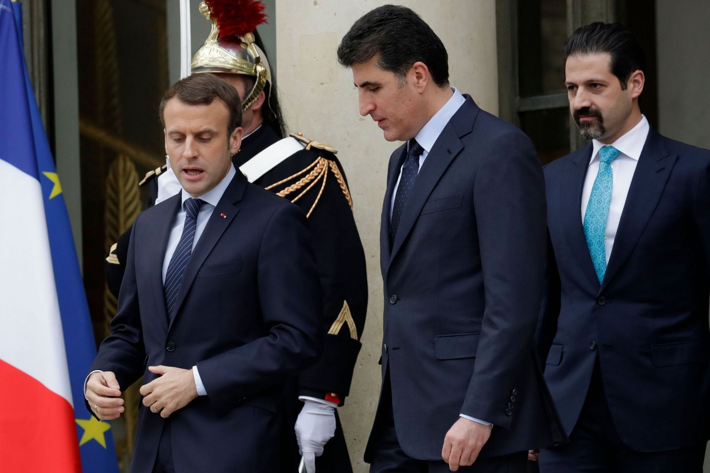 President Emmanuel Macron ja Nechirvan Barzani Pariisis.