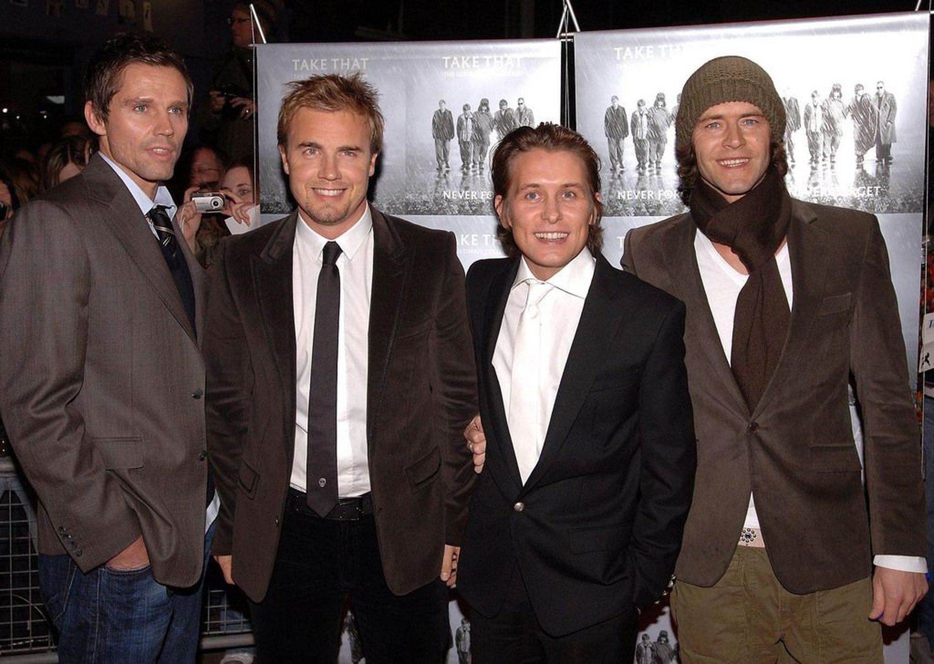 Ansambli Take That neli allesjäänud liiget - Jason Orange, Gary Barlow, Mark Owen ja Howard Donald