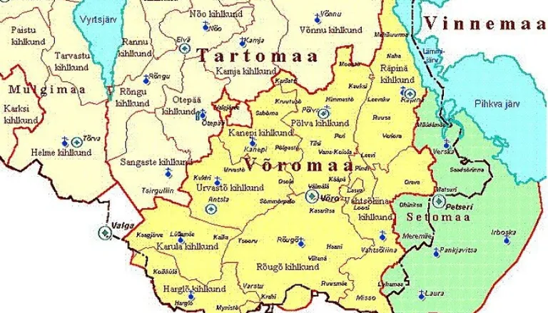 Печоры были частью Эстонской Республики в 1920-х. Карта Южной Эстонии.