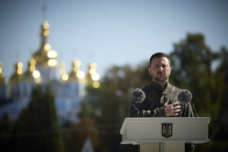 President Volodymyr Zelenskyy on Ukraine’s Day of Independence, August 24, on Sofia Square in Kyiv.