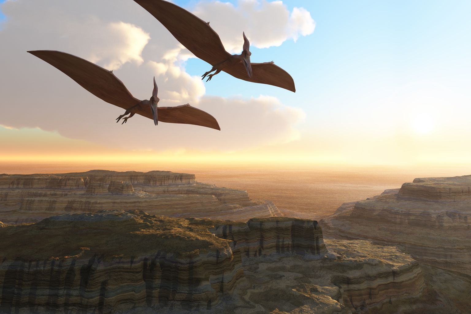 Lendavad dinosaurused. Pilt on illustreeriv