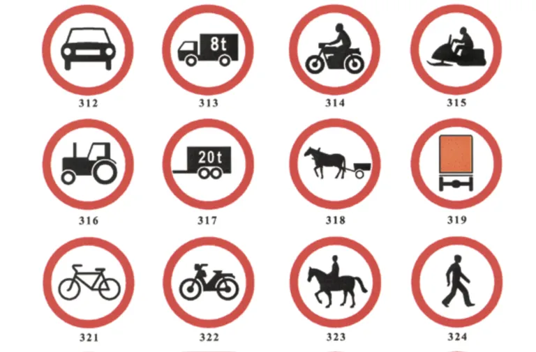 Запрещающие знаки: 314 означает запрет на мотоцикл, номер 322 запрещает езду на мопеде.