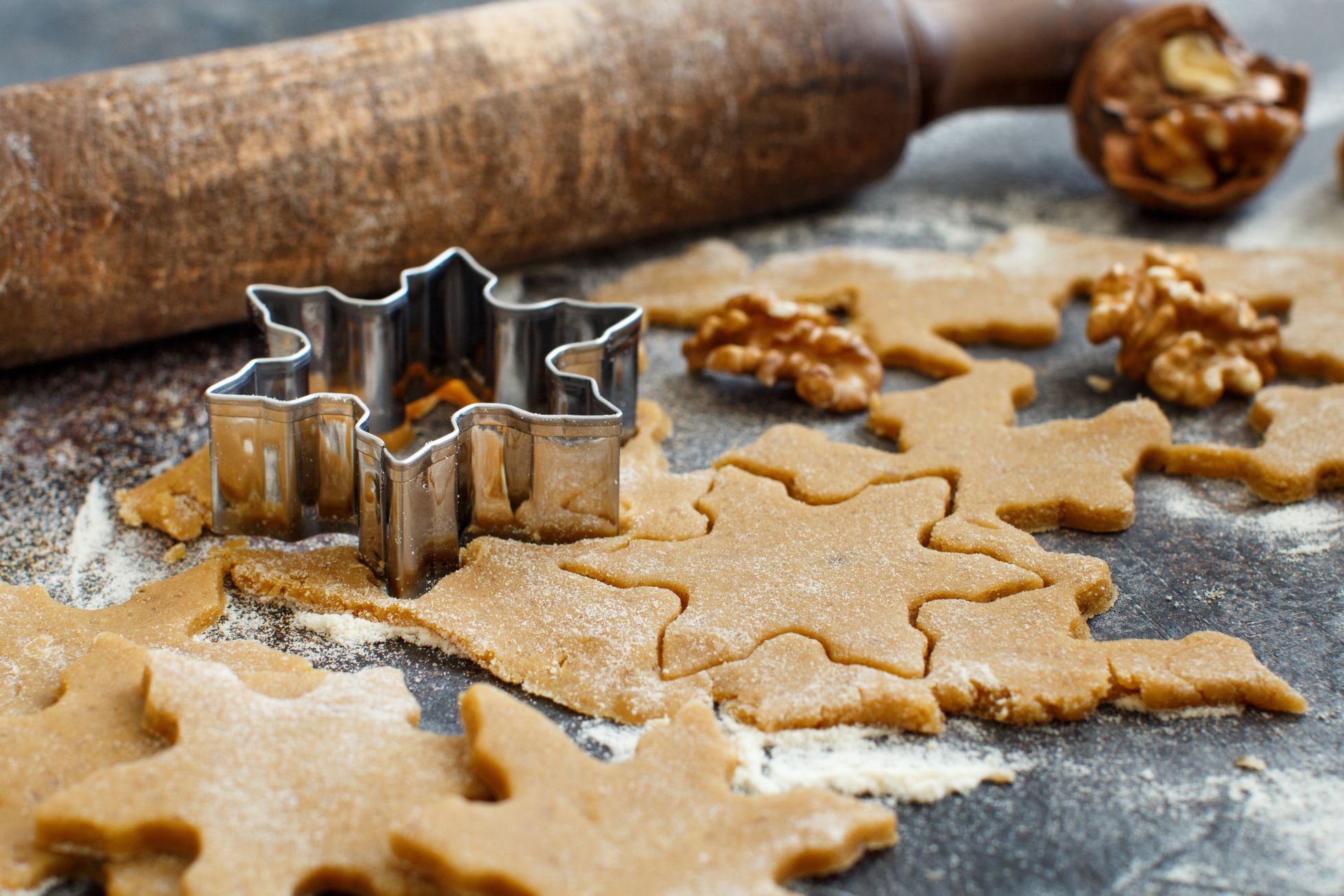 Cooking Christmas cookies with cookie cutters