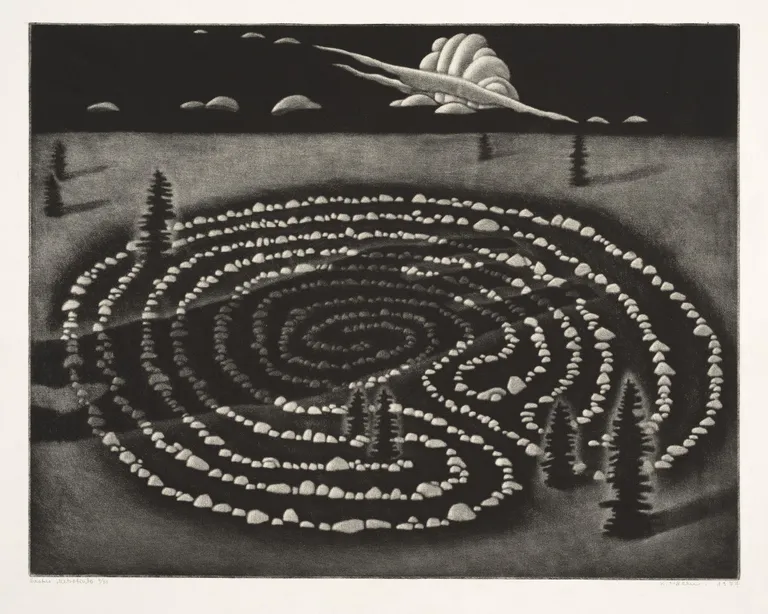 Kaljo Põllu. Saatus. Sarjast „Taevas ja maa“. 1987. Metsotinto, paber Eesti Kunstimuuseum