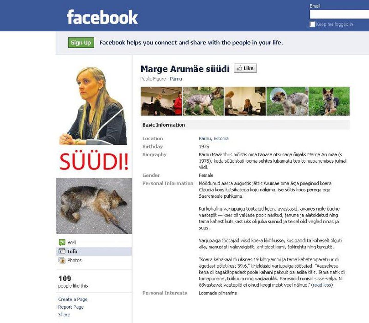 Sotsiaalmeedia kanalis Facebook avati lehekülg "Marge Arumäe süüdi!".