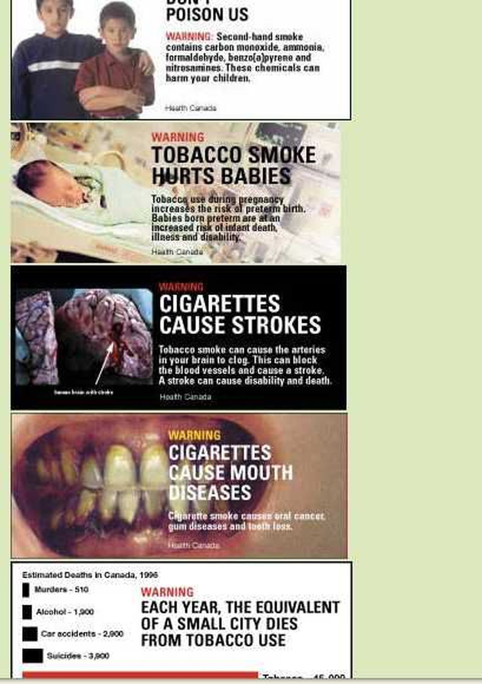 Kanadas on sigaretipakkidel hirmutavad pilthoiatused, peagi võivad need kasutusele tulla ka Norras.