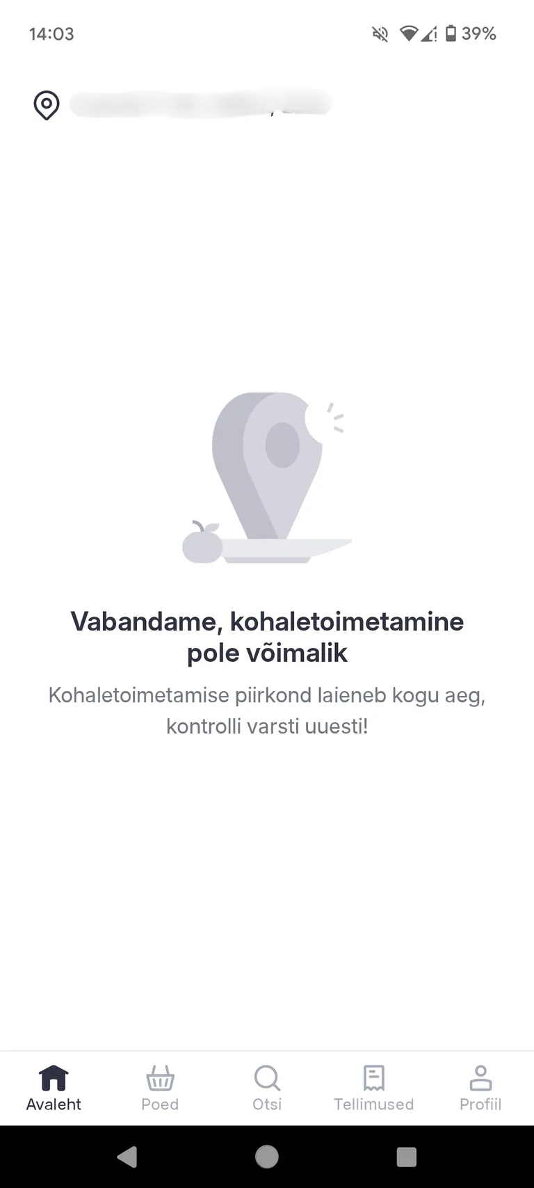 Bolt Food rakendus oli maas ca 2 tundi.